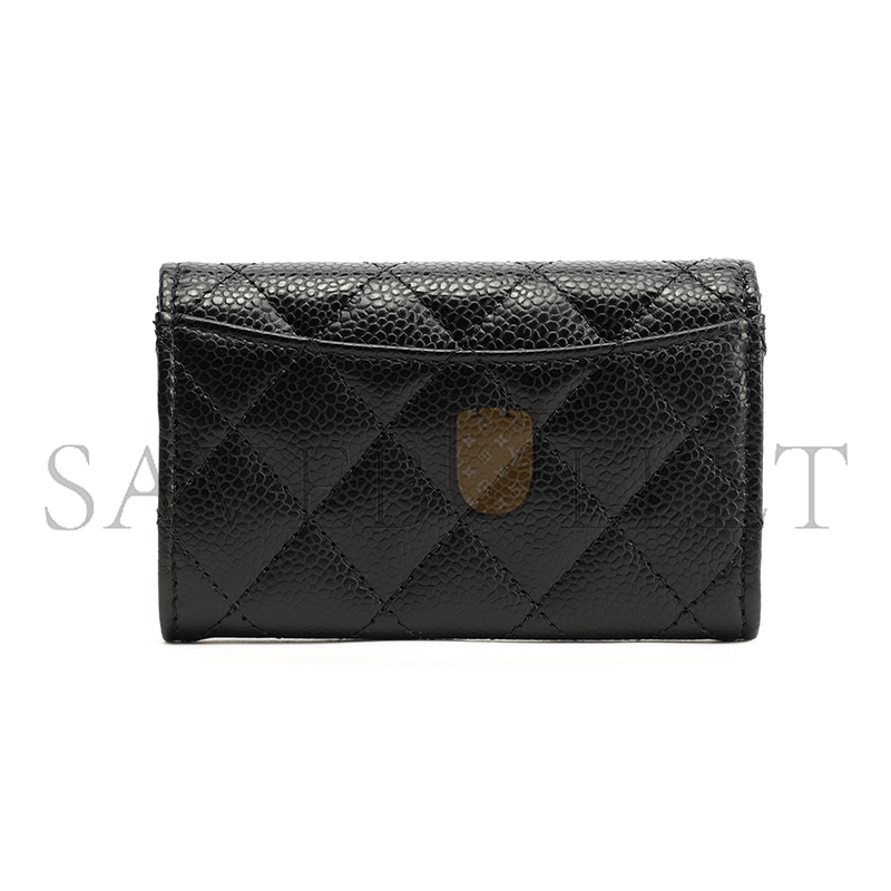Ch*el grained cowhide quilted flap card holder wallet black ap0214 (11.3*7.5*2.5cm)